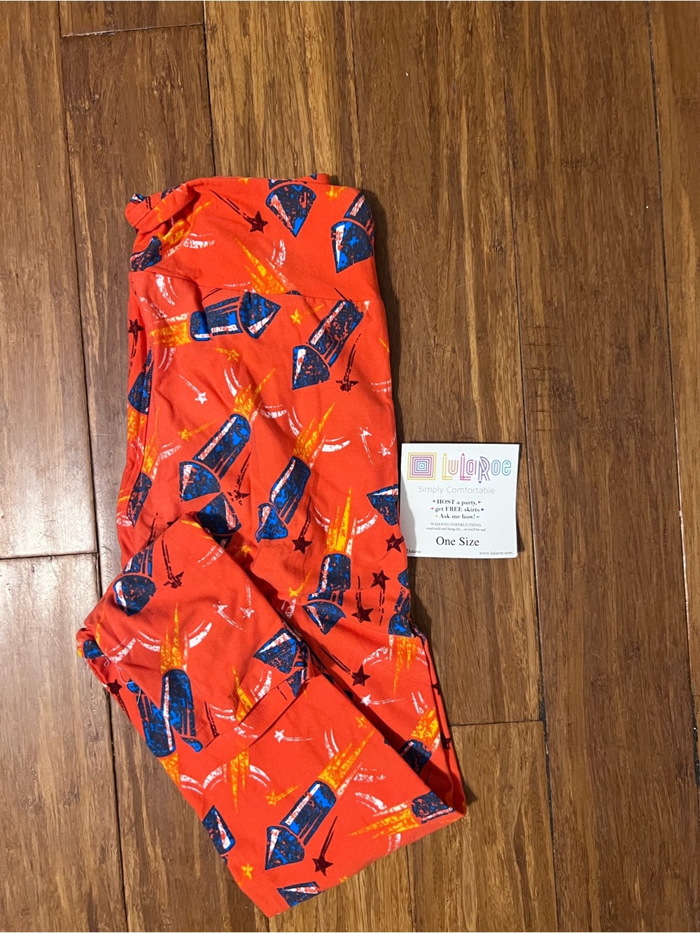 LuLaRoe One Size Bright Red Rocket & Star Leggings